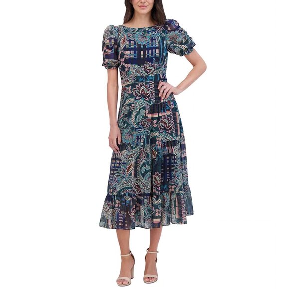 Vince Camuto Dresses & Skirts - NWT Vince Camuto Mixed Print Puff Sleeve Tiered Maxi Dress Size 2